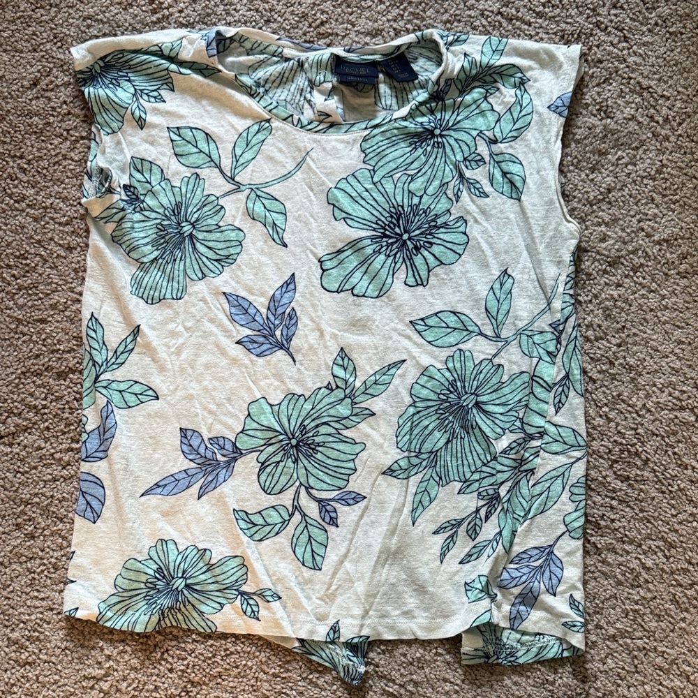 RACHEL Rachel Roy Green and Blue Floral Short Sleeve Top